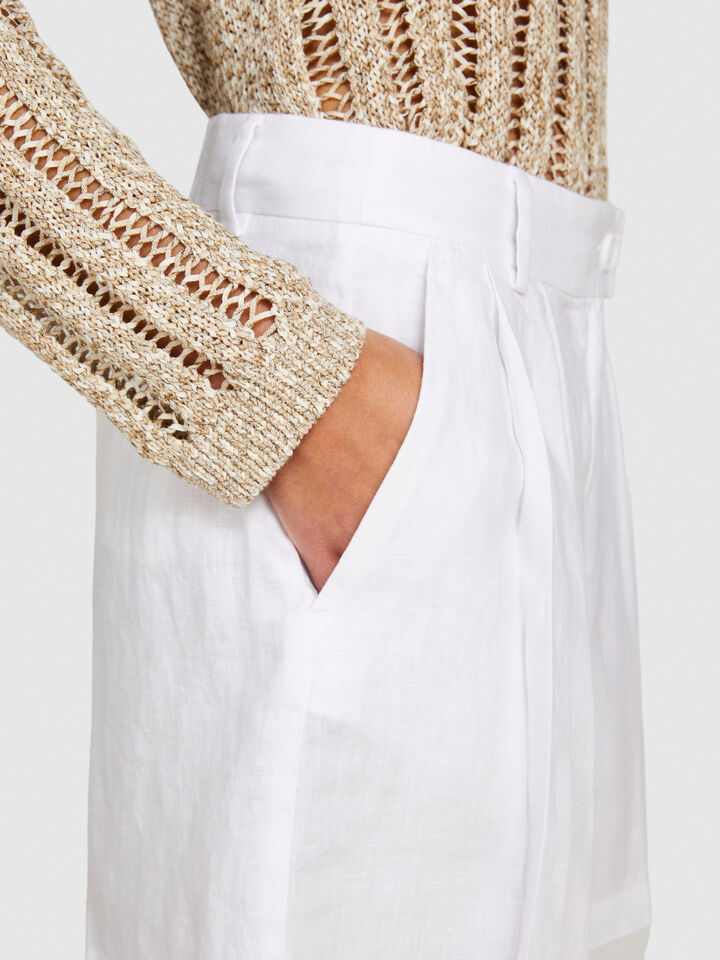 100% linen shorts - women's shorts - White | Sisley image number 5